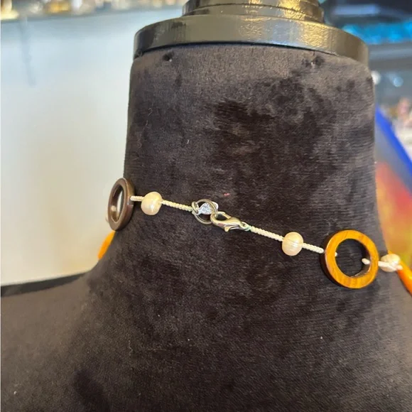 Vintage Premier Designs  Yellow Brown Mother of Pearl Geometric Retro Necklace - Picture 4 of 5